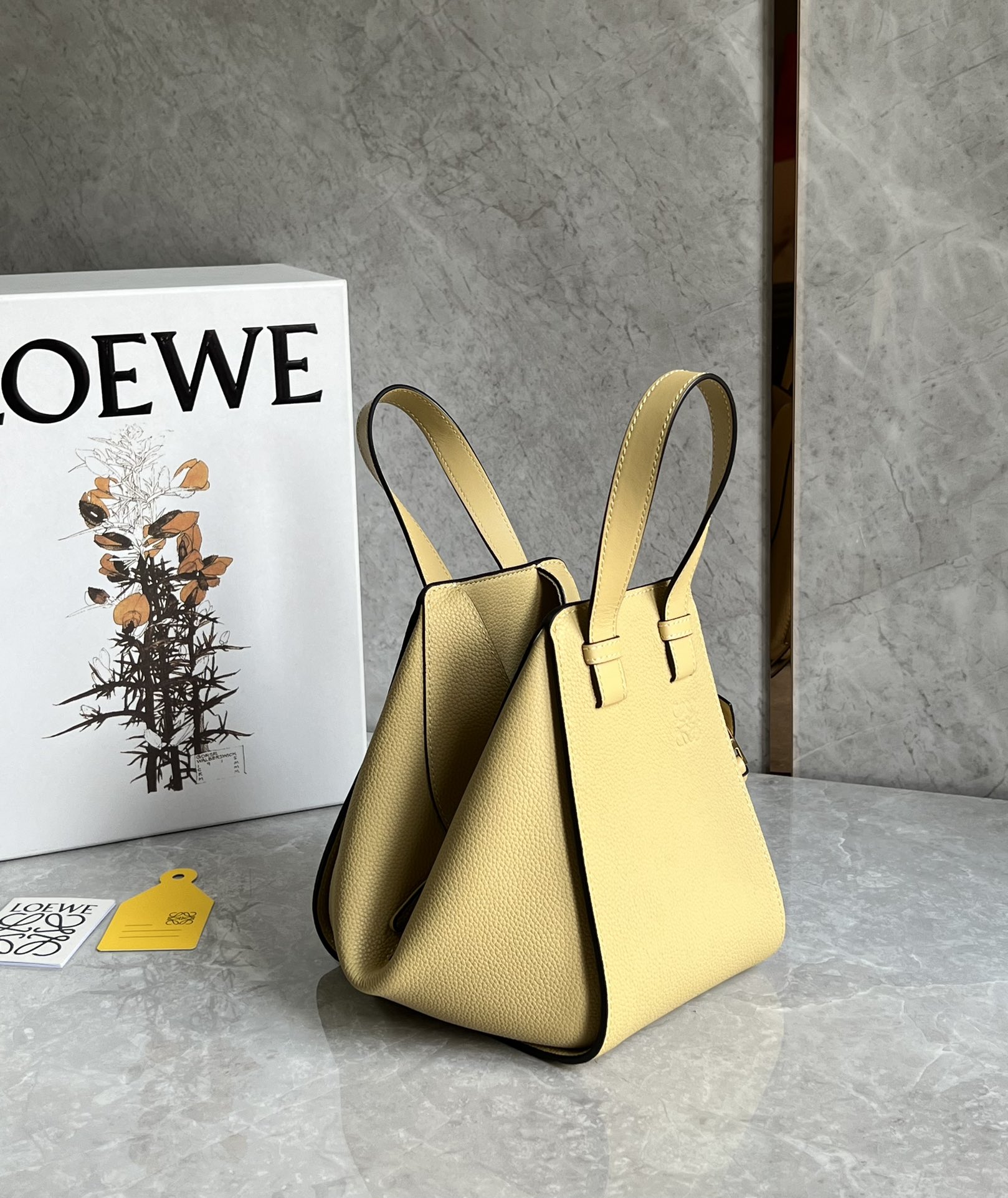 Loewe Compact Hammock Bag in Soft Grained Calfskin Light Yellow